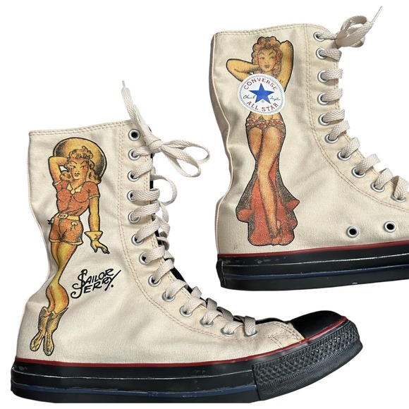 RARE Converse Chuck Taylor All Star Sailor Jerry Pin Up Hi Top Shoes Men's 10 - Picture 5 of 14
